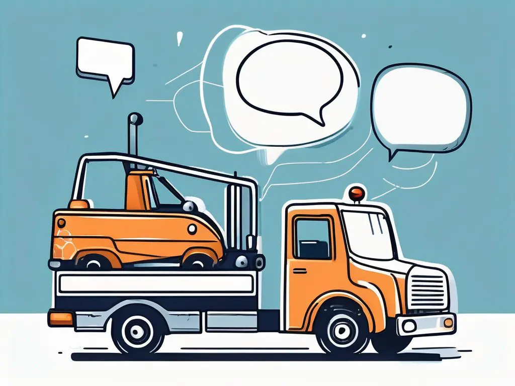 How to Communicate Effectively with Your Towing Service Provider 2 A tow truck with a smartphone and speech bubbles