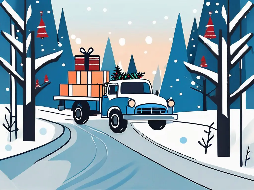 Preparing for Long Distance Towing During the Holidays 2 A tow truck on a snowy road with holiday decorations