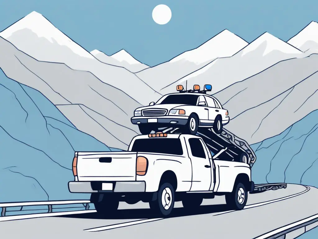 How to Ensure Your Vehicle's Safety During Long Distance Towing 2 A vehicle being securely fastened onto a tow truck