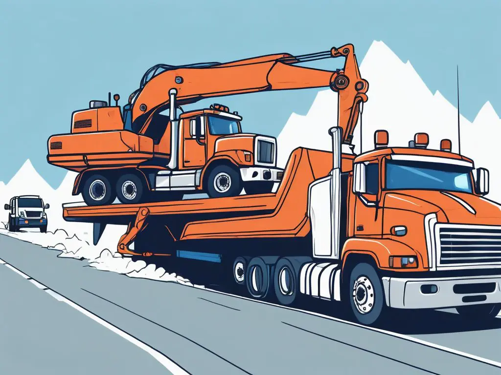How to Choose a Towing Service for Heavy Machinery 2 A heavy machine being towed by a large tow truck on a wide road