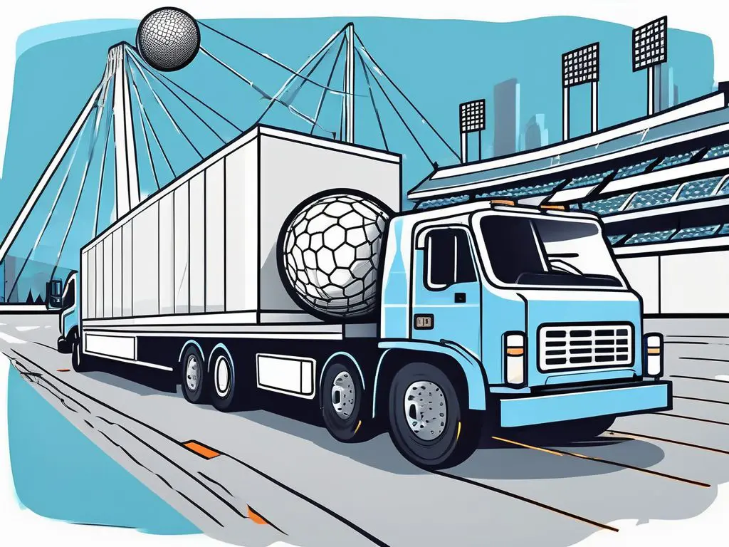 Long Distance Towing for Sports Teams and Events 2 A large tow truck pulling a trailer with sports equipment like balls