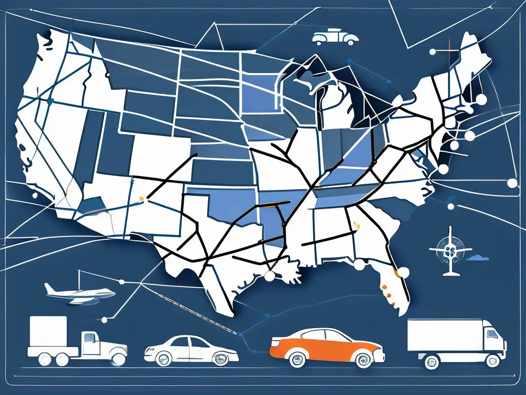 The Advantages of Using a Nationwide Auto Transport Network 2 A map of the united states with dotted lines connecting different states