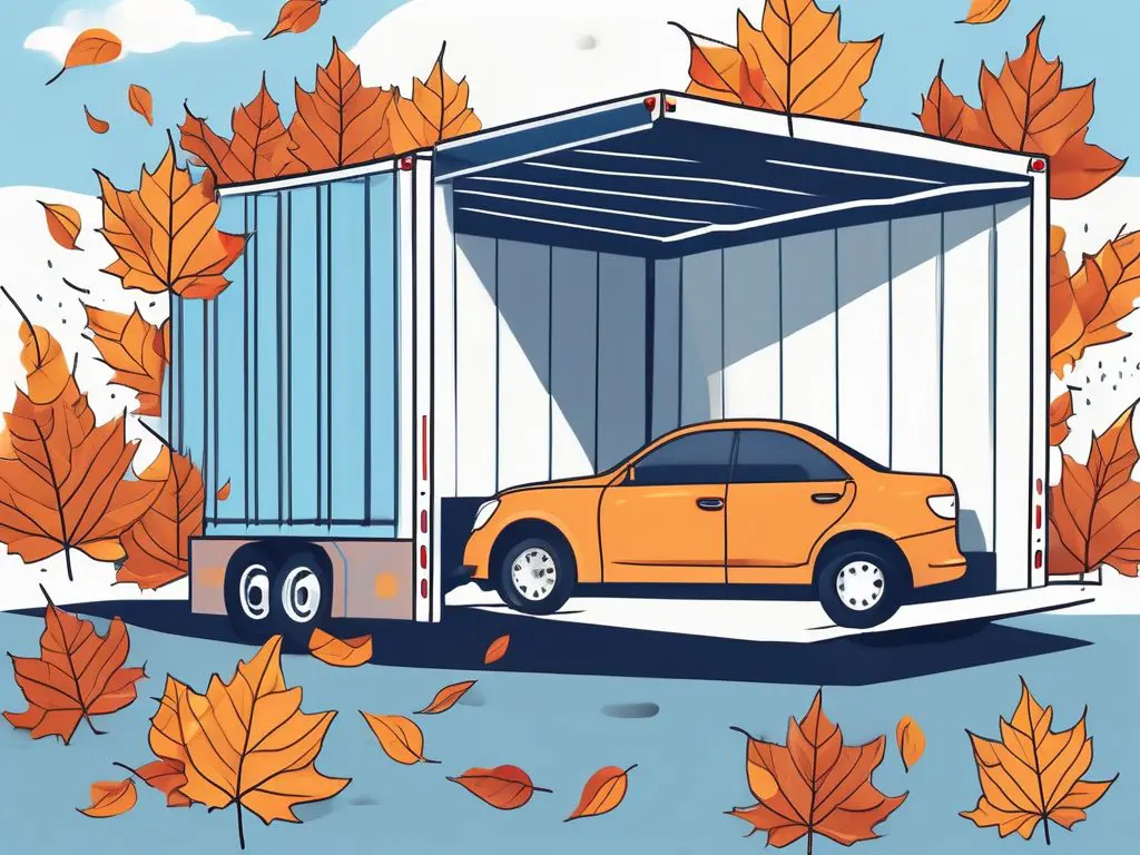 The Impact of Seasonal Changes on Car Shipping and How to Prepare 2 A car on a transport truck with a backdrop of changing seasons