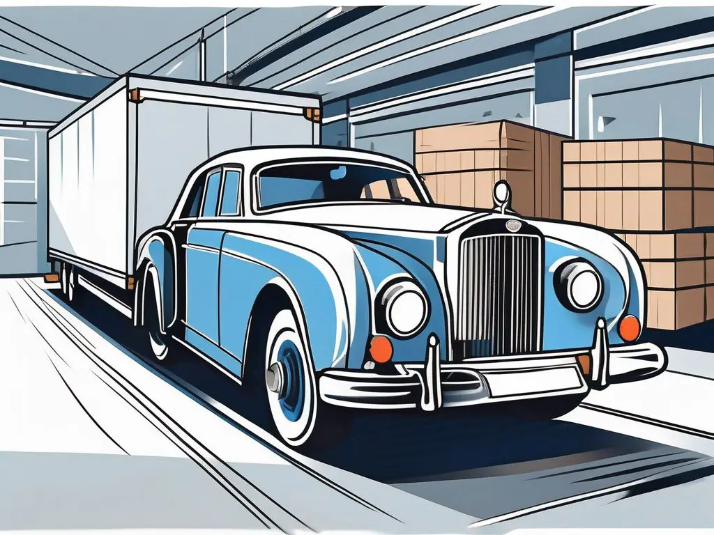 How Car Shipping Works for Classic and Luxury Vehicles 2 A classic luxury car being carefully loaded onto a shipping truck