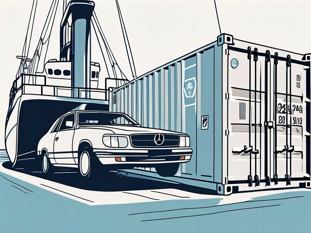 How to Ensure Your Car Arrives Safely During Shipping 2 A car being securely fastened inside a shipping container