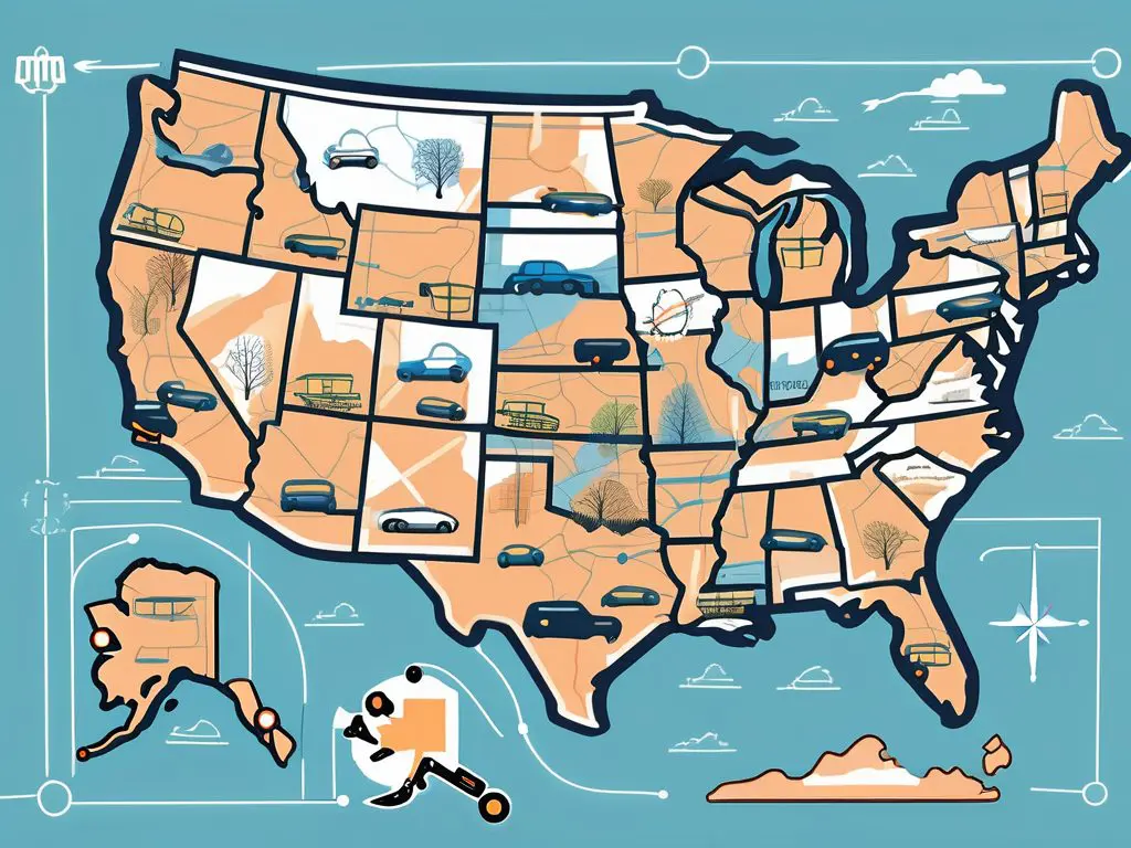 Frequently Asked Questions About State-to-State Car Shipping 2 Draw an illustration of a colorful map of the united states with arrows indicating car shipping routes between various states