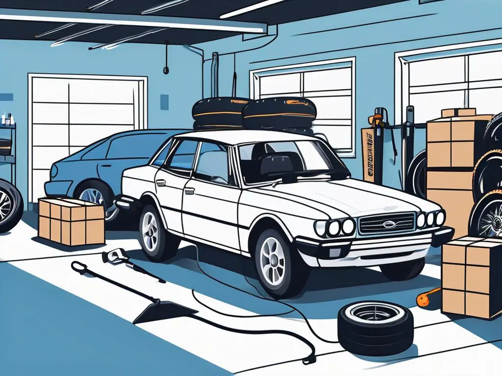Top 10 tips for preparing your vehicle for cross-country transport 2 A well-organized garage scene featuring a car being prepared for transport