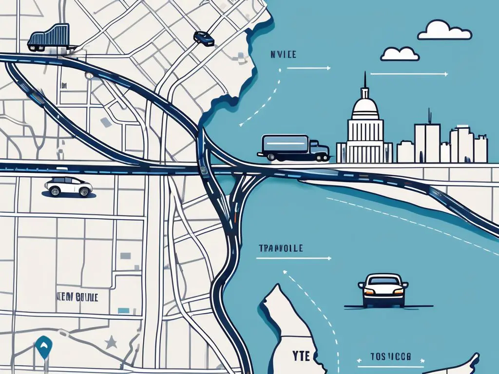 How to transport a vehicle from Texas to New York explained 2 A stylized map showcasing a route from texas to new york