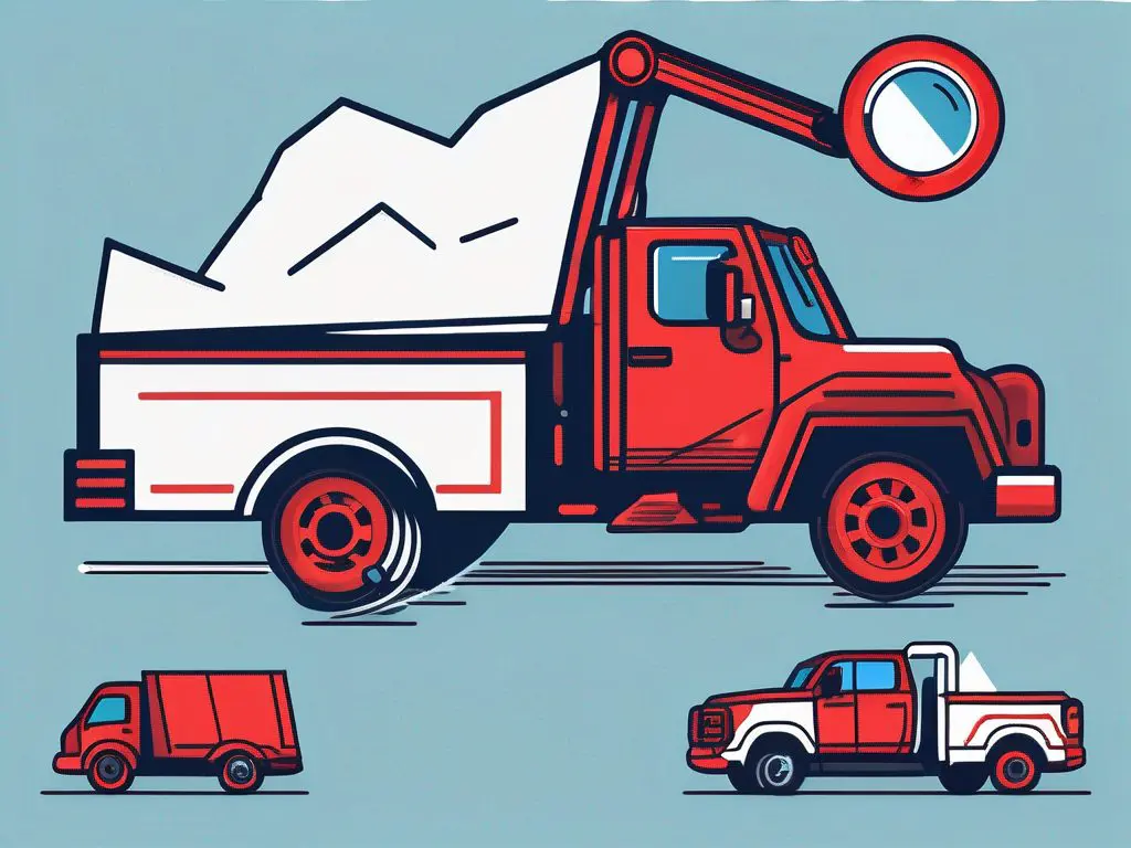 Avoiding Scams: Red Flags When Hiring a Towing Company 2 A towing truck with a magnifying glass hovering over it