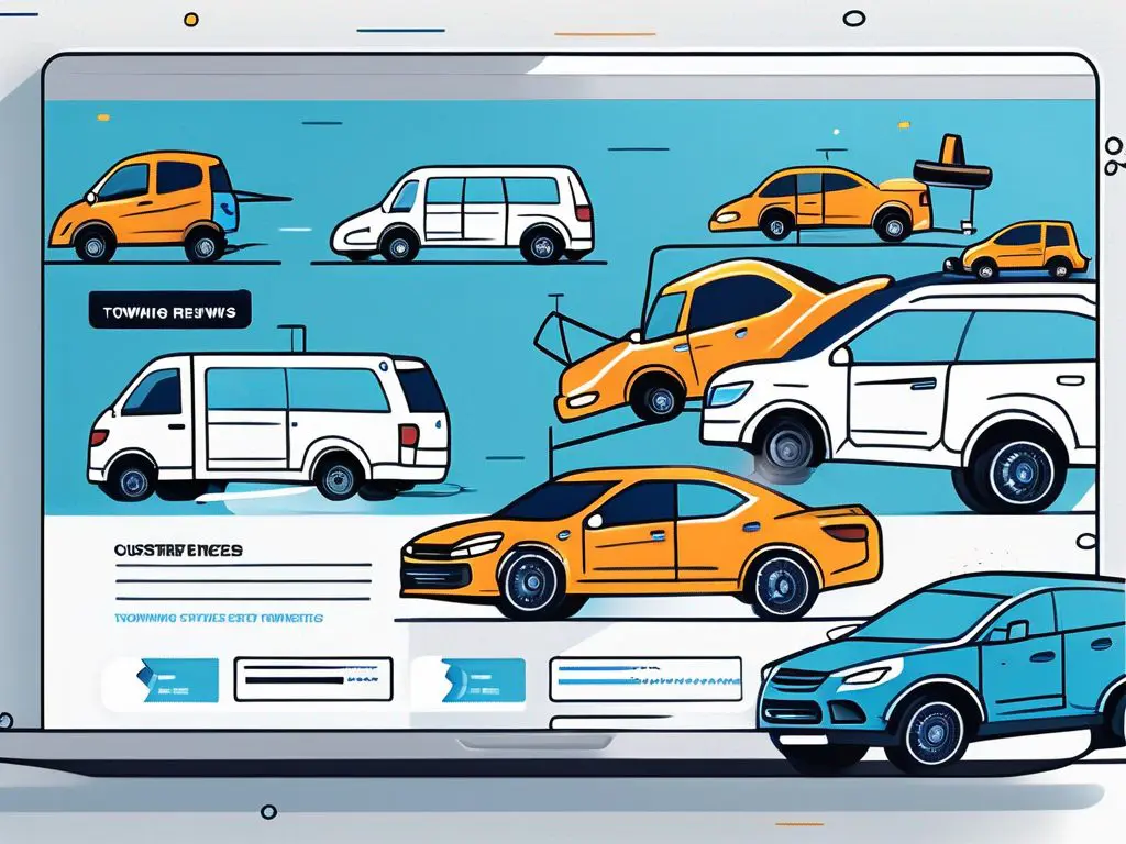 The importance of customer reviews in choosing a towing service 2 An open laptop displaying a towing service website with a highlighted section of glowing customer reviews