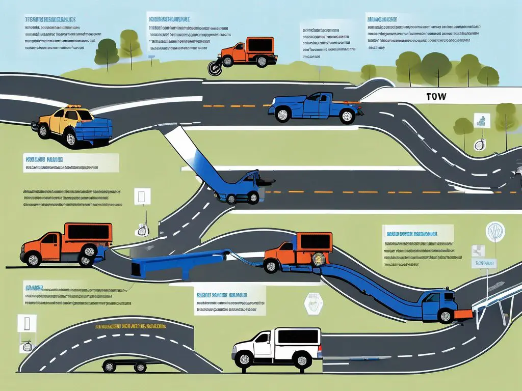 How to communicate special needs for your vehicle during long-distance towing 2 An infographic-style diagram showing a tow truck with labeled sections highlighting key features for special needs