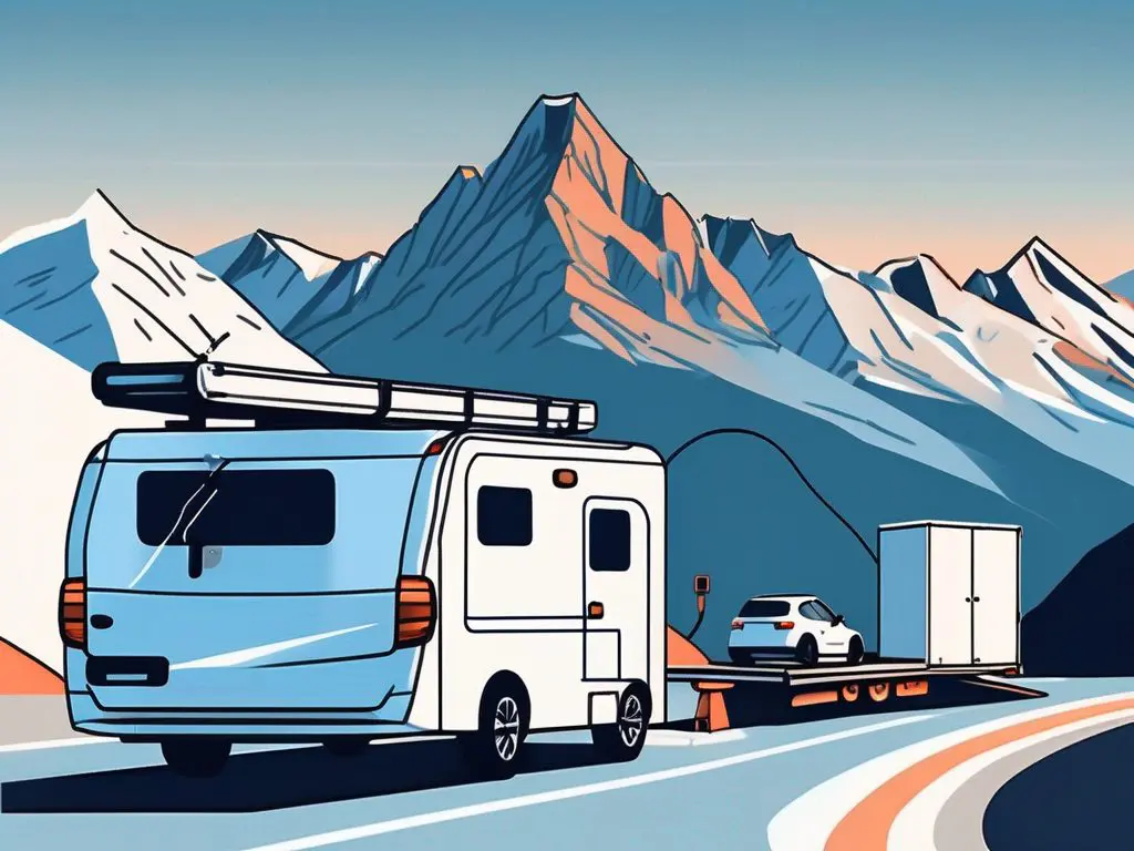 How to prepare your car for long-distance towing 2 A car hitched to a trailer loaded with a compact vehicle
