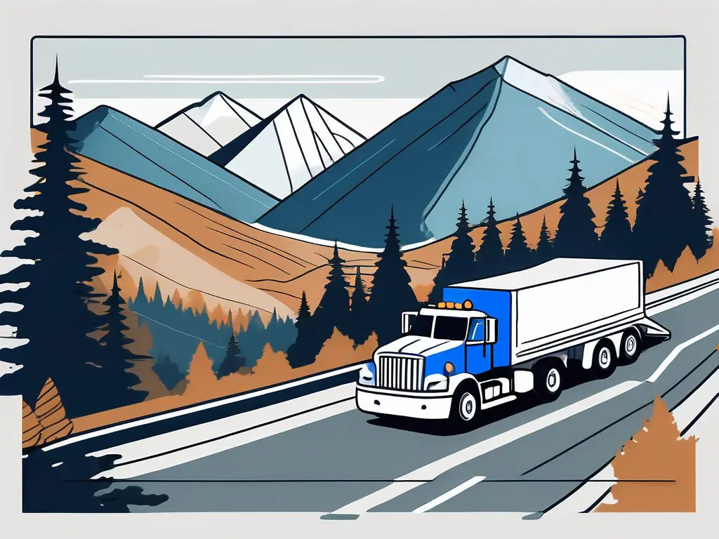 The Role of CDL Drivers in Long-Distance Towing Services 2 A powerful tow truck navigating a winding highway with a scenic backdrop of mountains and forests