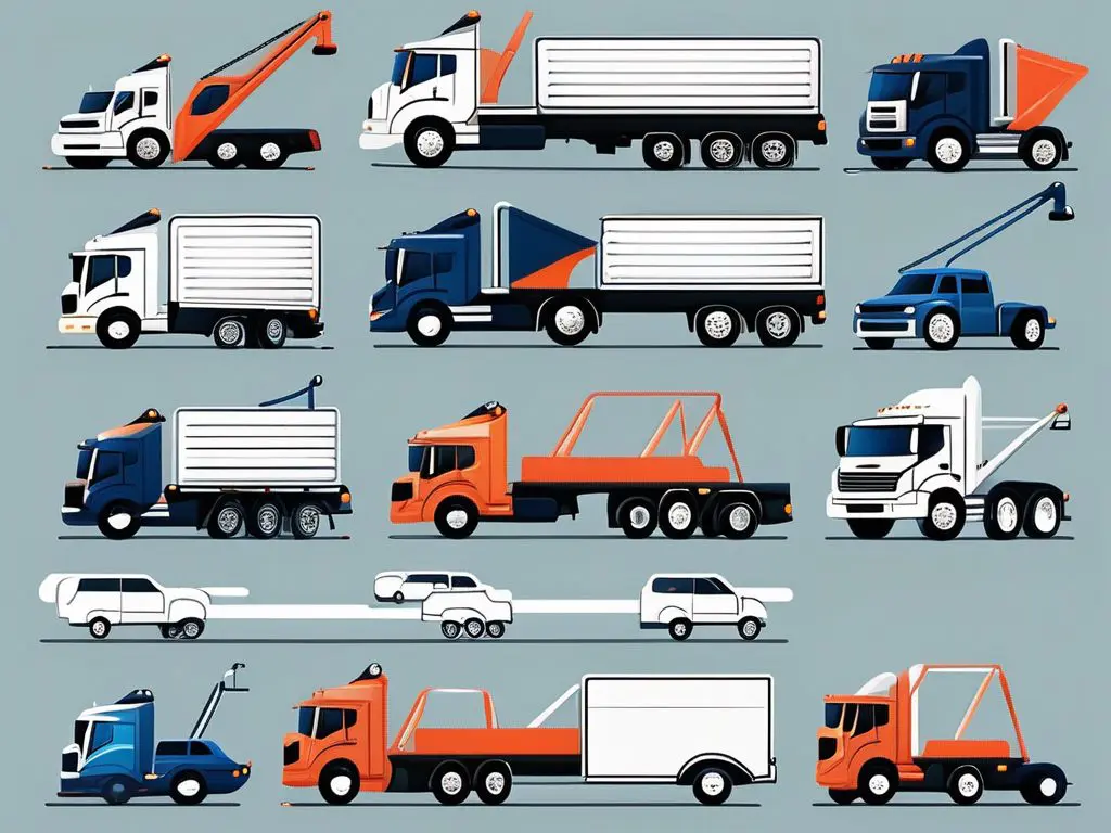 How to compare long-distance towing companies for quality and price 2 An array of towing trucks in various colors and styles parked side by side