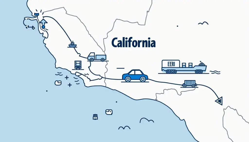 How Much to Ship a Car from New York to California: A Complete Guide 2 A stylized map highlighting the route from new york to california