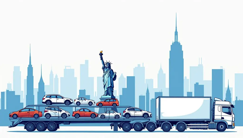 Top Car Transport Companies in New York: A Comprehensive Guide 2 A bustling new york city skyline with various types of transport vehicles