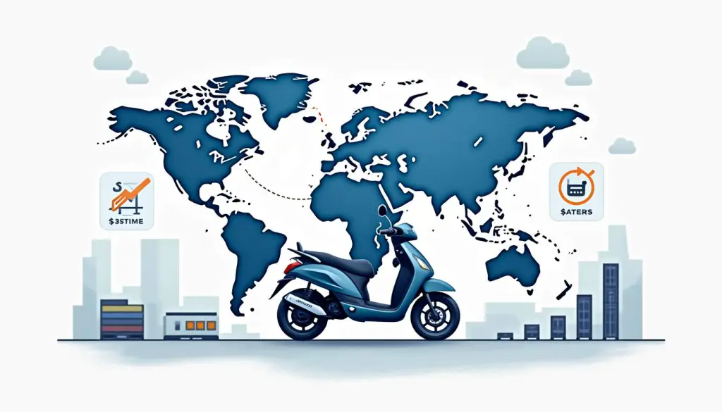 How to Use a Motorcycle Shipping Cost Estimator Effectively 2 A motorcycle on a stylized map with various shipping routes and cost indicators