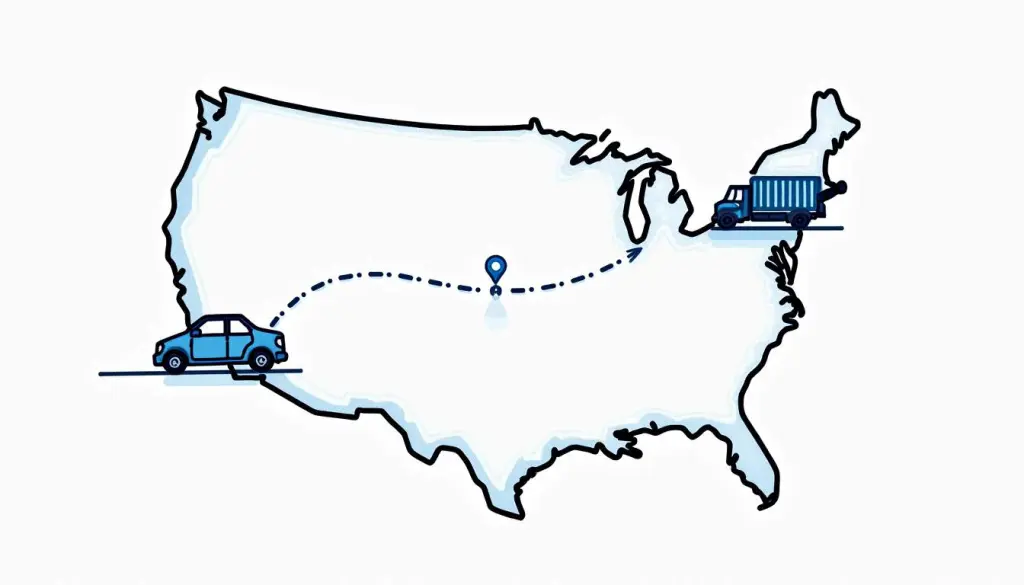 How to Ship a Car from New York to Los Angeles: A Comprehensive Guide 2 An outline of the united states map highlighting the route from new york to los angeles